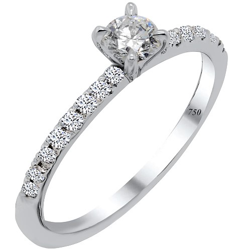 Λευκόχρυσο μονόπετρο δαχτυλίδι Κ18 με διαμάντια