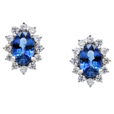 Λευκόχρυσα σκουλαρίκια Κ18 με ορυκτά ζαφείρια και brilliant