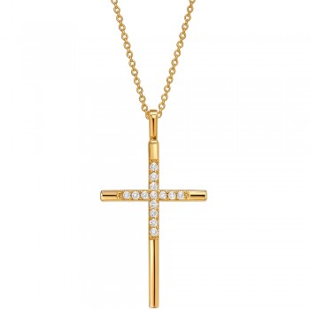 Χρυσός γυναικείος σταυρός Κ18 με διαμάντια και αλυσίδα