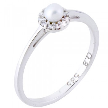 Λευκόχρυσο δαχτυλίδι Κ14 με μαργαριτάρι και ζιργκόν