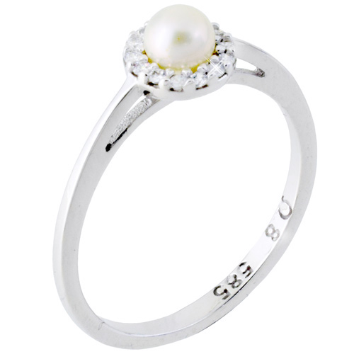 Λευκόχρυσο δαχτυλίδι Κ14 με μαργαριτάρι και ζιργκόν