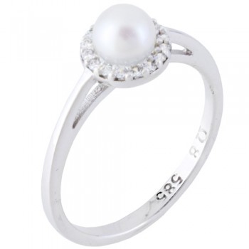Λευκόχρυσο δαχτυλίδι Κ14 με μαργαριτάρι και ζιργκόν