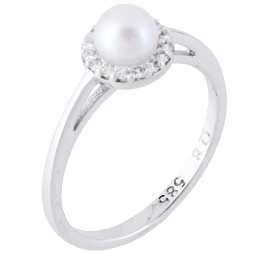 Λευκόχρυσο δαχτυλίδι Κ14 με μαργαριτάρι και ζιργκόν