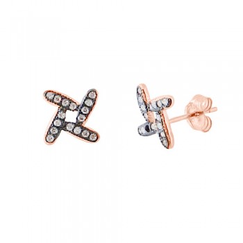 Ασημένια σκουλαρίκια 925 σε ροζ χρώμα με ζιργκόν