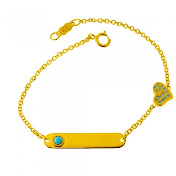 Χρυσό παιδικό βραχιόλι-ταυτότητα Κ9 με τιρκουάζ