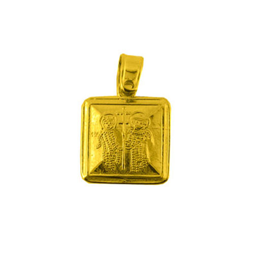Χρυσό φυλαχτό δπλής όψης Κ14 με αλυσίδα