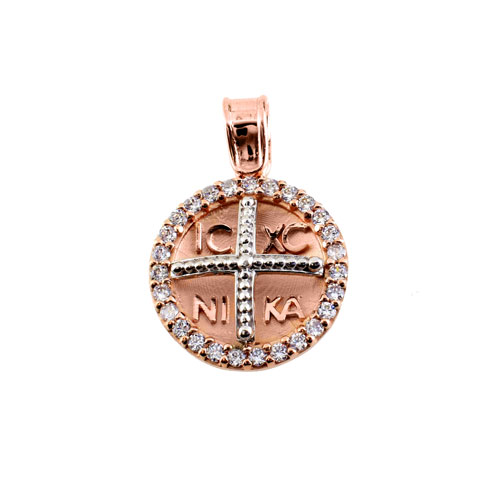 Μασίφ φυλαχτό διπλής όψης από ροζ χρυσό Κ14