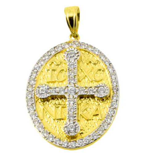 Χρυσό μασίφ κωνσταντινάτο φυλαχτό διπλής όψης Κ9