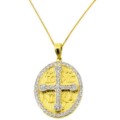 Χρυσό μασίφ κωνσταντινάτο φυλαχτό Κ9 με αλυσίδα