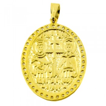 Χρυσό μασίφ κωνσταντινάτο φυλαχτό Κ9 με αλυσίδα