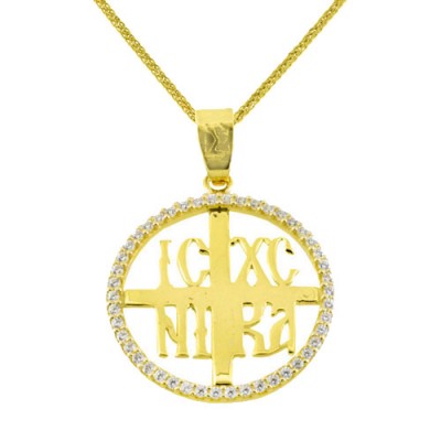 Χρυσό μασίφ φυλαχτό Κ14 με αλυσίδα