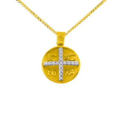 Χρυσό μασίφ φυλαχτό Κ14 με αλυσίδα