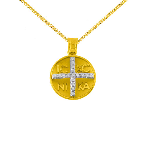 Χρυσό μασίφ φυλαχτό Κ14 με αλυσίδα