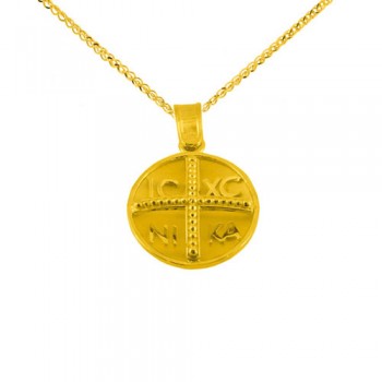 Χρυσό φυλαχτό δπλής όψης Κ14 με αλυσίδα