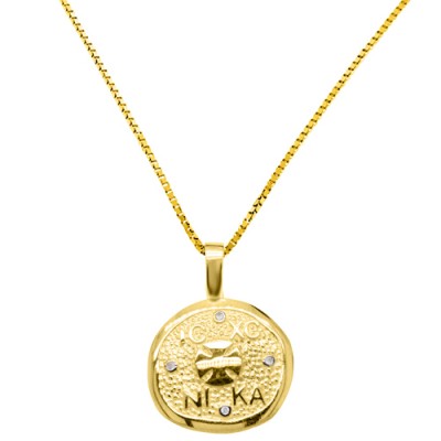 Χρυσό κωνσταντινάτο φυλαχτό Κ9 με αλυσίδα