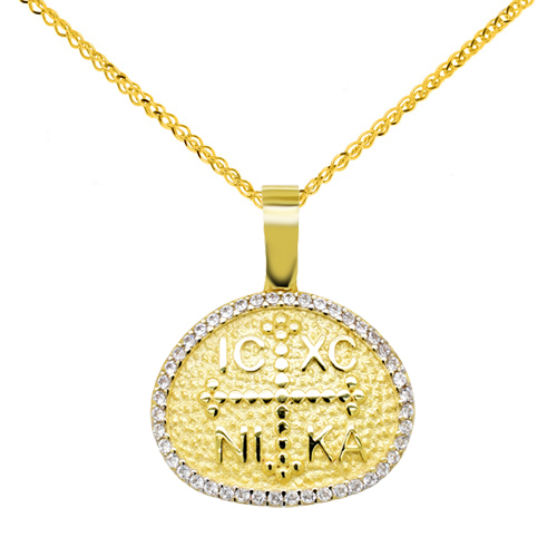 Χρυσό κωνσταντινάτο φυλαχτό Κ9 με αλυσίδα