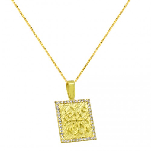 Χρυσό μασίφ κωνσταντινάτο φυλαχτό Κ9 με αλυσίδα