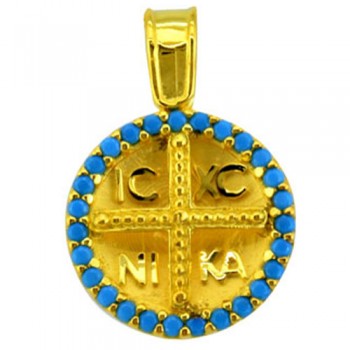 Χρυσό μασίφ κωνσταντινάτο φυλαχτό Κ14 με αλυσίδα