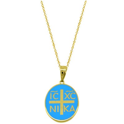 Χρυσό μασίφ κωνσταντινάτο φυλαχτό Κ14 με αλυσίδα