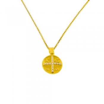 Χρυσό φυλαχτό διπλής όψης Κ14 με αλυσίδα