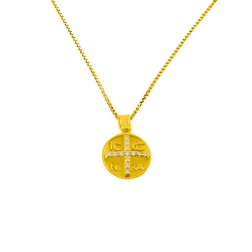 Χρυσό φυλαχτό διπλής όψης Κ14 με αλυσίδα