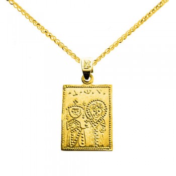 Χρυσό φυλαχτό διπλής όψης Κ14 με αλυσίδα