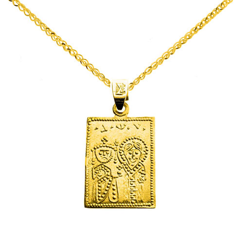 Χρυσό φυλαχτό διπλής όψης Κ14 με αλυσίδα