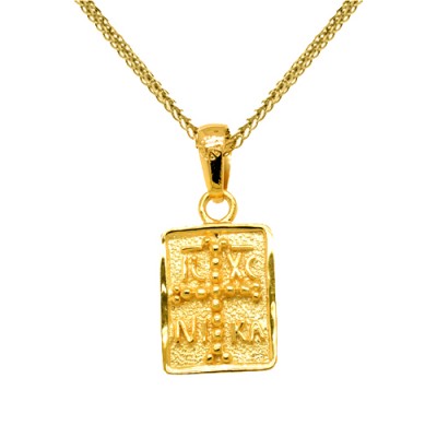 Χρυσό μασίφ κωνσταντινάτο φυλαχτό Κ14 με αλυσίδα