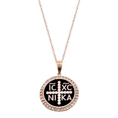 Ροζ χρυσό μασίφ κωνσταντινάτο φυλαχτό Κ14 με αλυσίδα