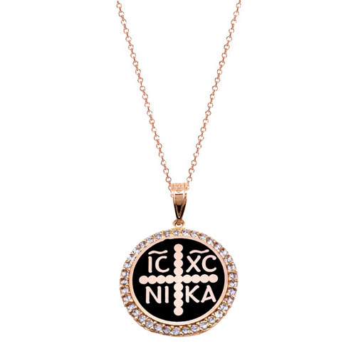 Ροζ χρυσό μασίφ κωνσταντινάτο φυλαχτό Κ14 με αλυσίδα