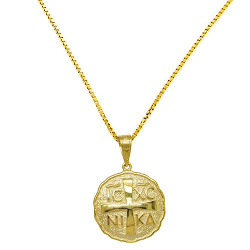 Χρυσό κωνσταντινάτο φυλαχτό Κ9 με αλυσίδα