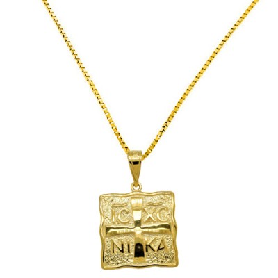 Χρυσό τετράγωνο κωνσταντινάτο φυλαχτό Κ9 με αλυσίδα