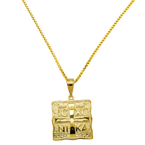 Χρυσό τετράγωνο κωνσταντινάτο φυλαχτό Κ9 με αλυσίδα