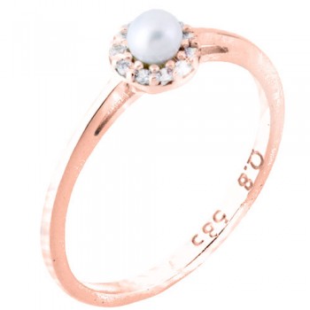Δαχτυλίδι από ροζ χρυσό Κ14 με μαργαριτάρι και ζιργκόν