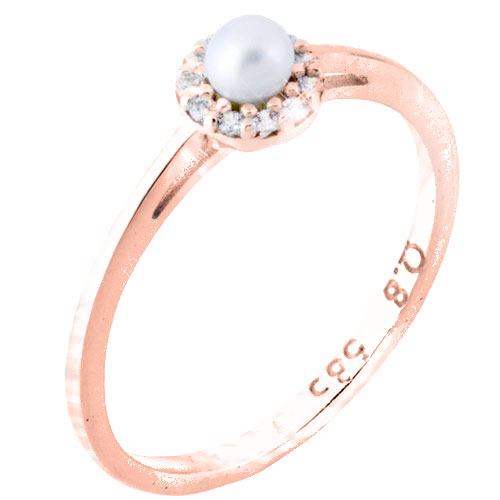 Δαχτυλίδι από ροζ χρυσό Κ14 με μαργαριτάρι και ζιργκόν