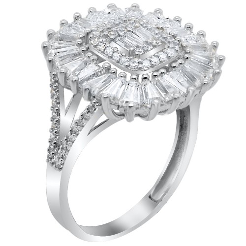 Λευκόχρυσο δαχτυλίδι ορθογώνια ροζέτα Κ14 με ζιργκόν