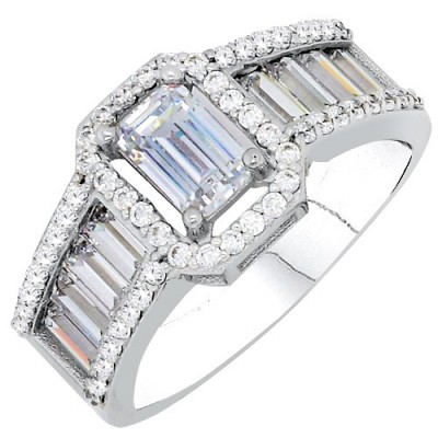 Λευκόχρυσο δαχτυλίδι Κ14 με baguette ζιργκόν