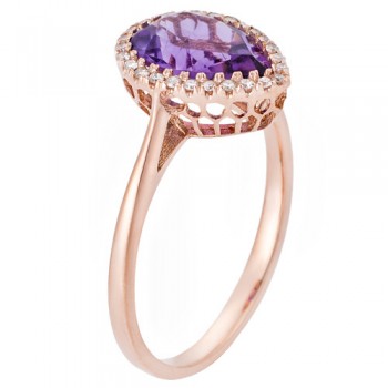 Δαχτυλίδι από ροζ χρυσό Κ18 με ορυκτό αμέθυστο και brilliant