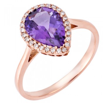 Δαχτυλίδι από ροζ χρυσό Κ18 με ορυκτό αμέθυστο και brilliant