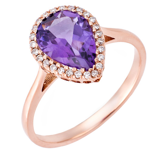 Δαχτυλίδι από ροζ χρυσό Κ18 με ορυκτό αμέθυστο και brilliant
