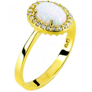Χρυσό δαχτυλίδι Κ14 με συνθετικό οπάλιο