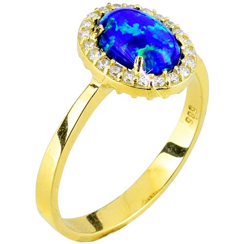 Χρυσό δαχτυλίδι Κ14 με συνθετικό οπάλιο