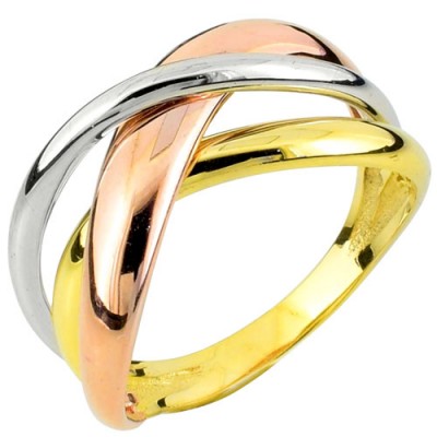 Χρυσό τρίχρωμο δαχτυλίδι Κ14