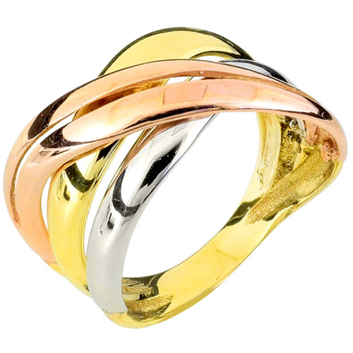 Χρυσό τρίχρωμο δαχτυλίδι Κ14