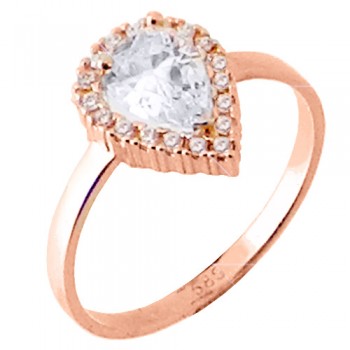 Δαχτυλίδι σταγόνα από ροζ χρυσό Κ14 με ζιργκόν