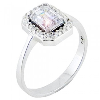 Λευκόχρυσο δαχτυλίδι τετράγωνη ροζέτα Κ14 με ζιργκόν