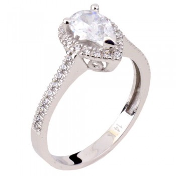 Λευκόχρυσο δαχτυλίδι σταγόνα Κ14 με ζιργκόν