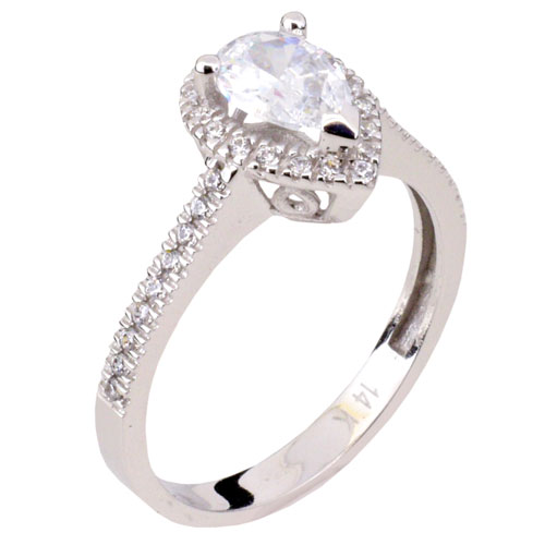 Λευκόχρυσο δαχτυλίδι σταγόνα Κ14 με ζιργκόν