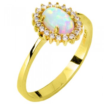 Χρυσό δαχτυλίδι Κ14 με συνθετικό οπάλιο