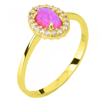 Χρυσό δαχτυλίδι Κ14 με συνθετικό οπάλιο